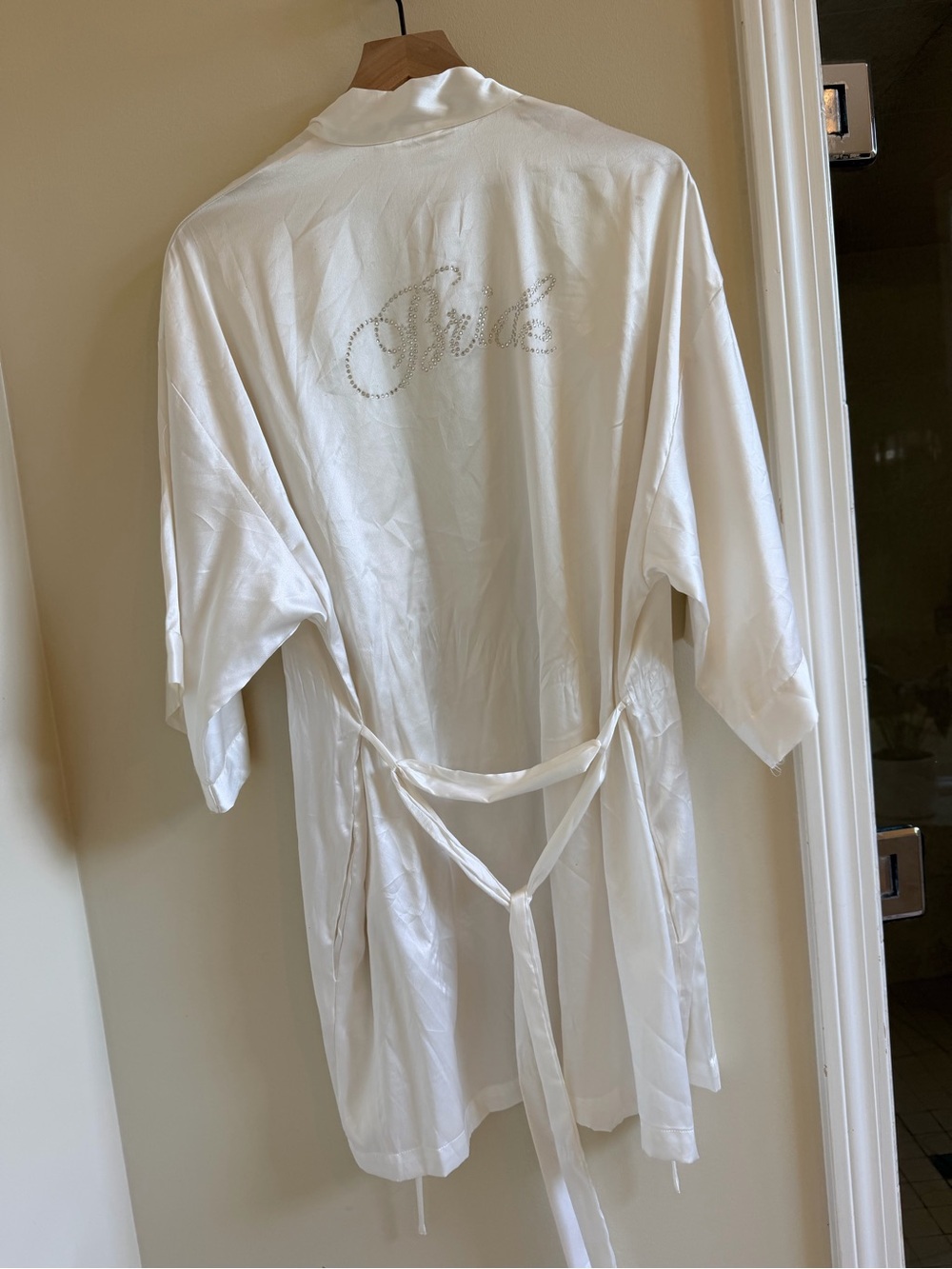 Victoria's Secret White Satin Bride Robe with Rhinestone Script